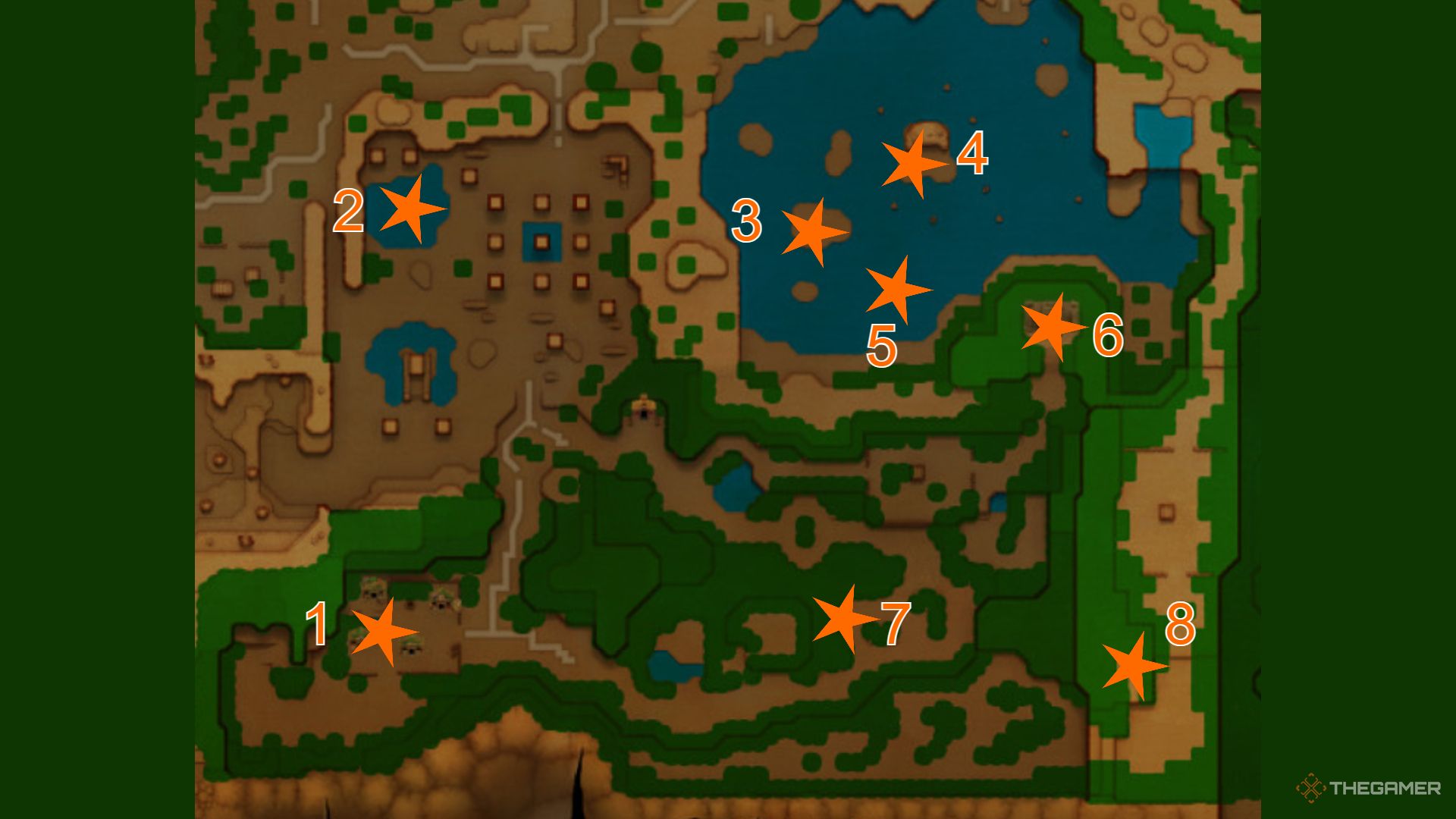 A map showing Might Crystals found in Suthorn and Lake Hylia.