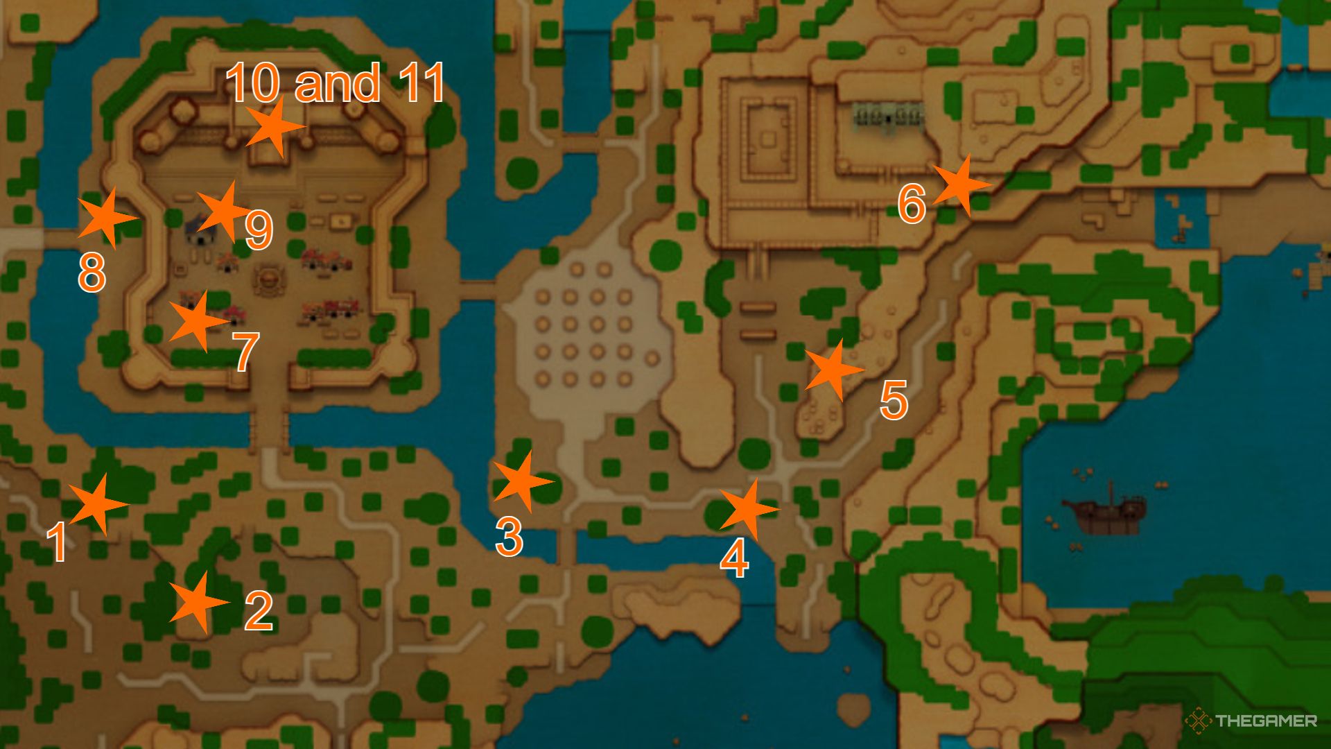 A map showing Might Crystals found in Eastern Hyrule Field And Hyrule Castle.