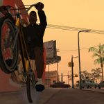 A screenshot from Grand Theft Auto: San Andreas showing a character on a bike.