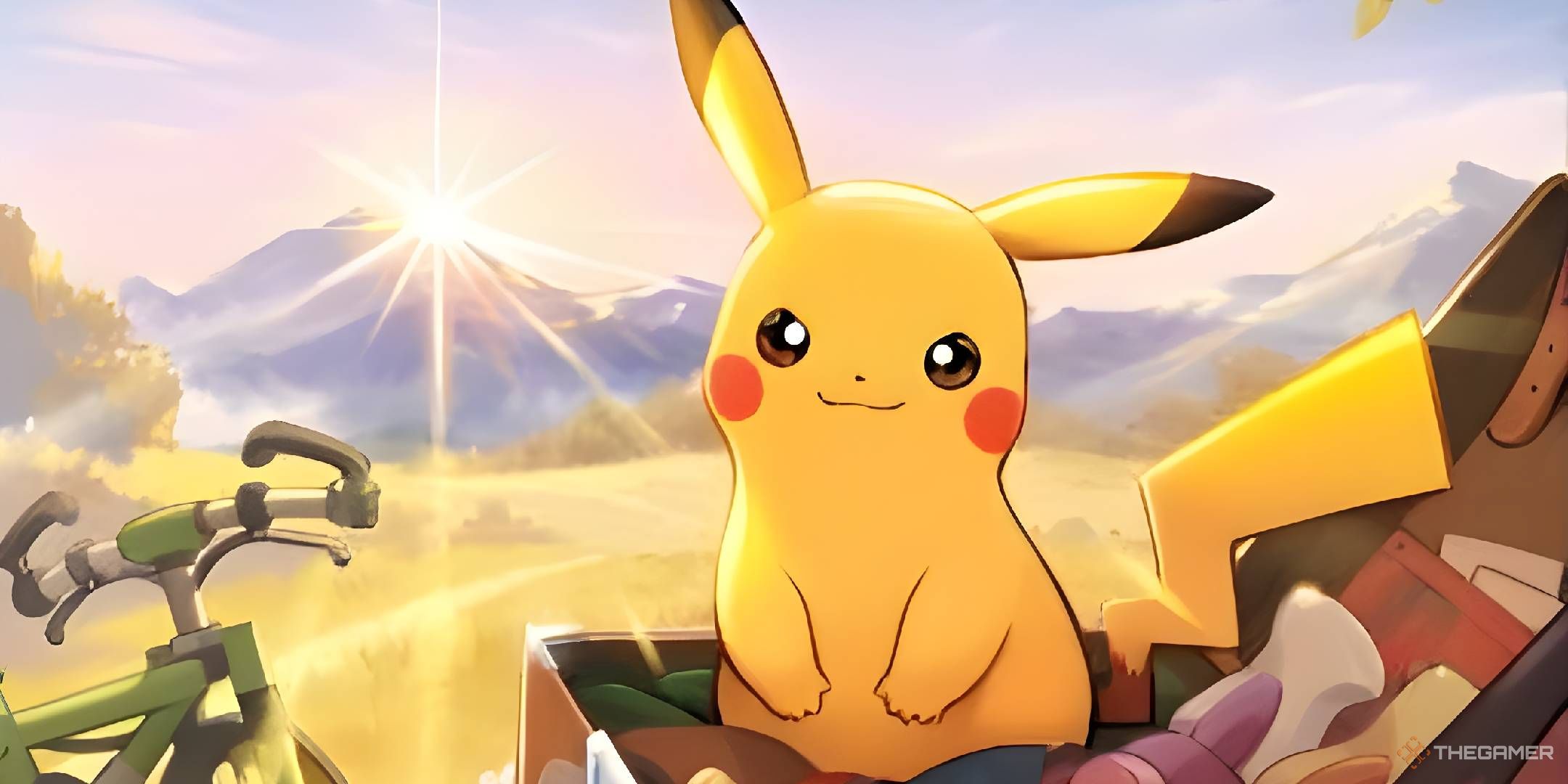 Pikachu looks toward the viewer from inside a suitcase.