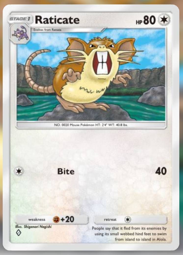 The Raticate card, from Genetic Apex.