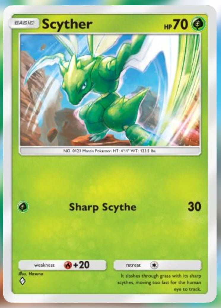 The Scyther card from Genetic Apex