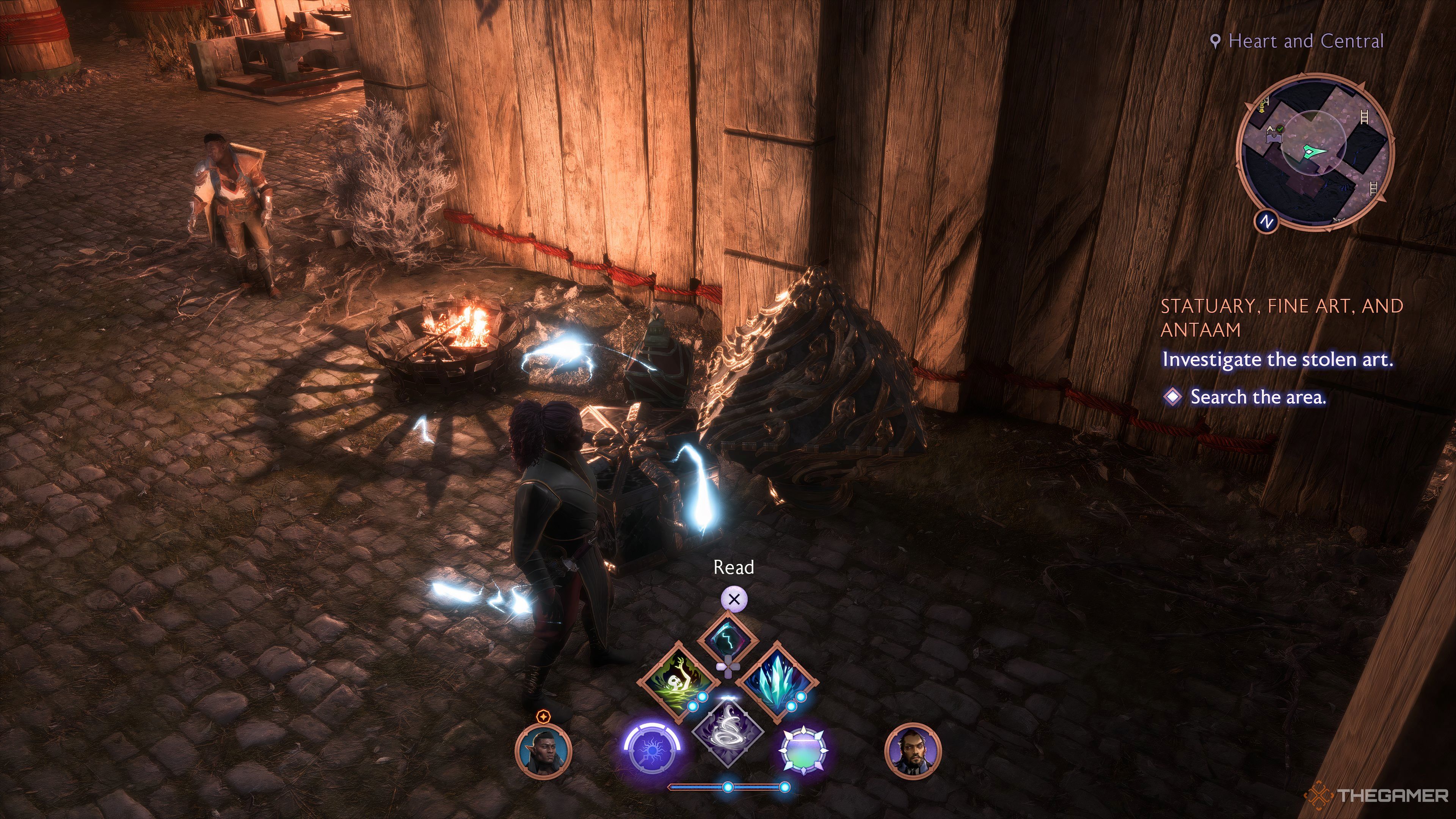 Player Rook standing by several stolen art pieces and a readable note in Dragon Age: The Veilguard.