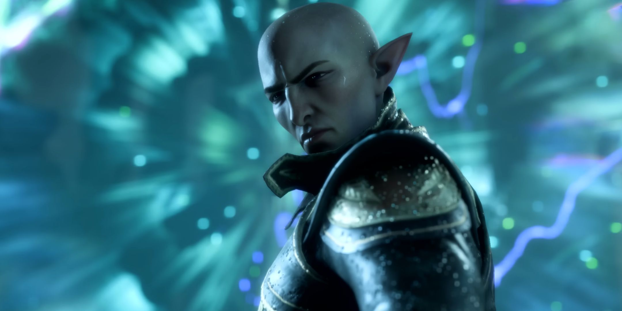 Solas looking angry as a spell is being cast behind him in Dragon Age: The Veilguard.