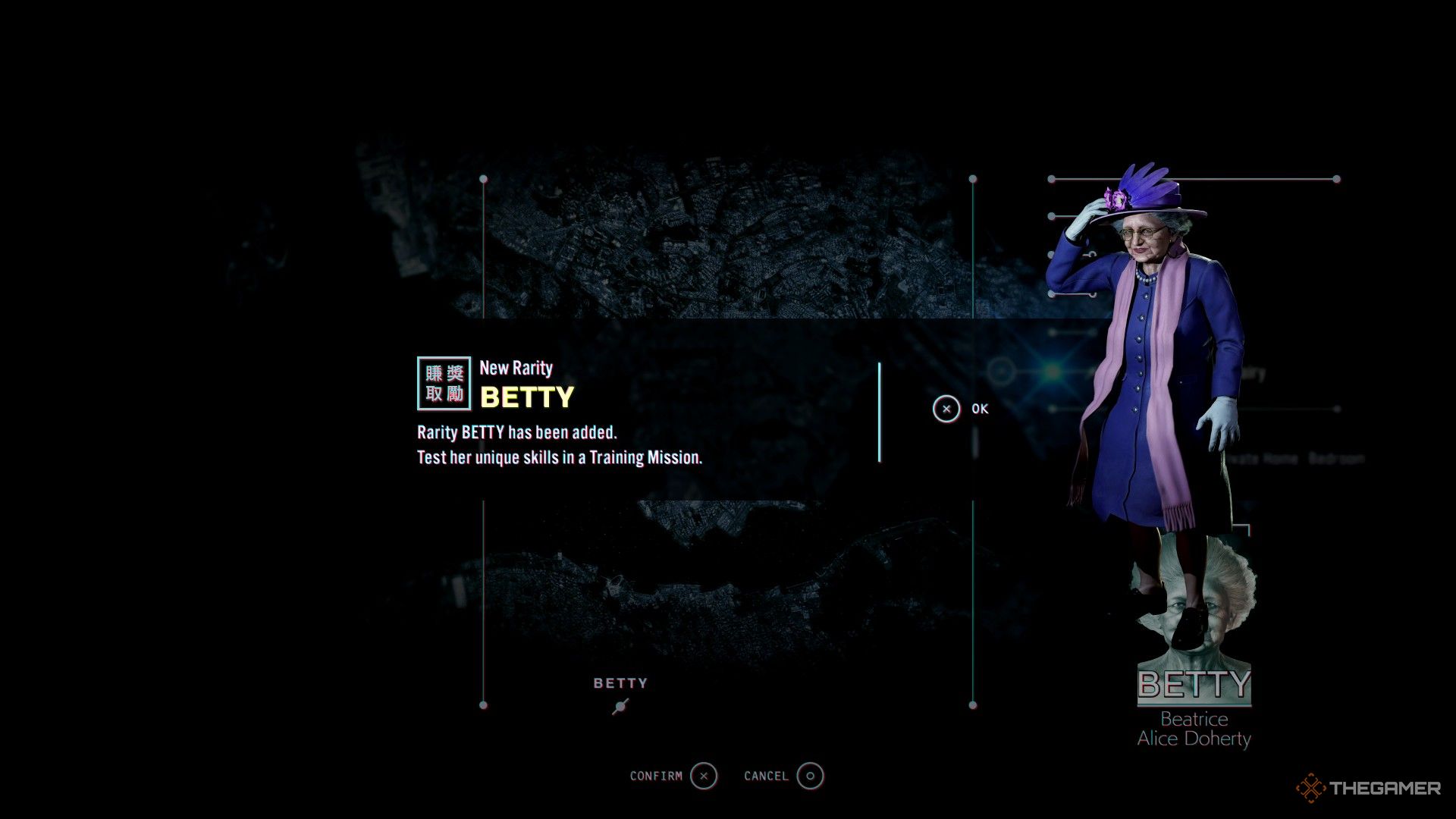 Slitterhead menu showing Betty, the Mysterios Old Woman, being unlocked as a new Rarity.