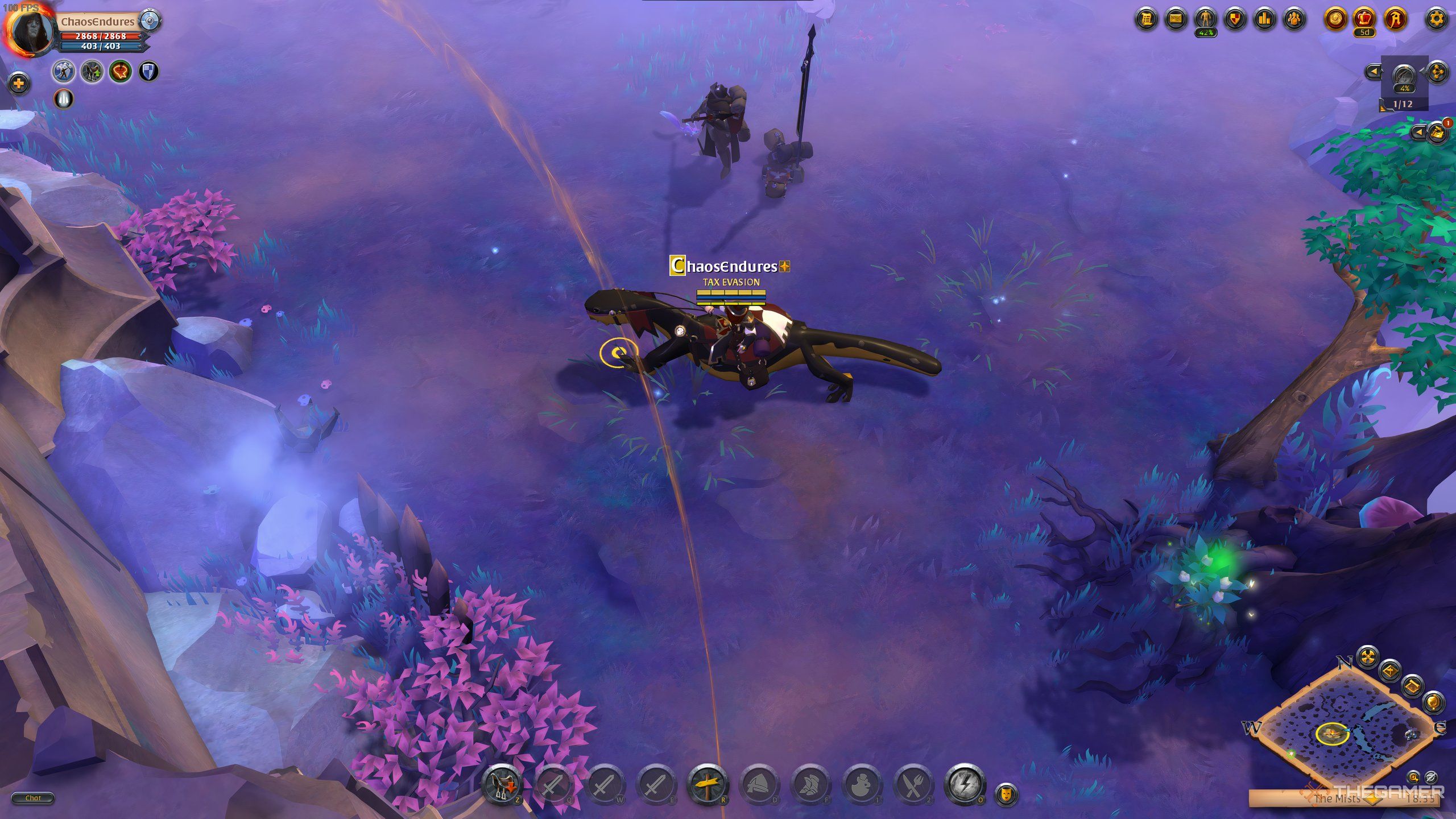 A player entering the PvP area of the camps in Yellow Zone Mists, in Albion Online.