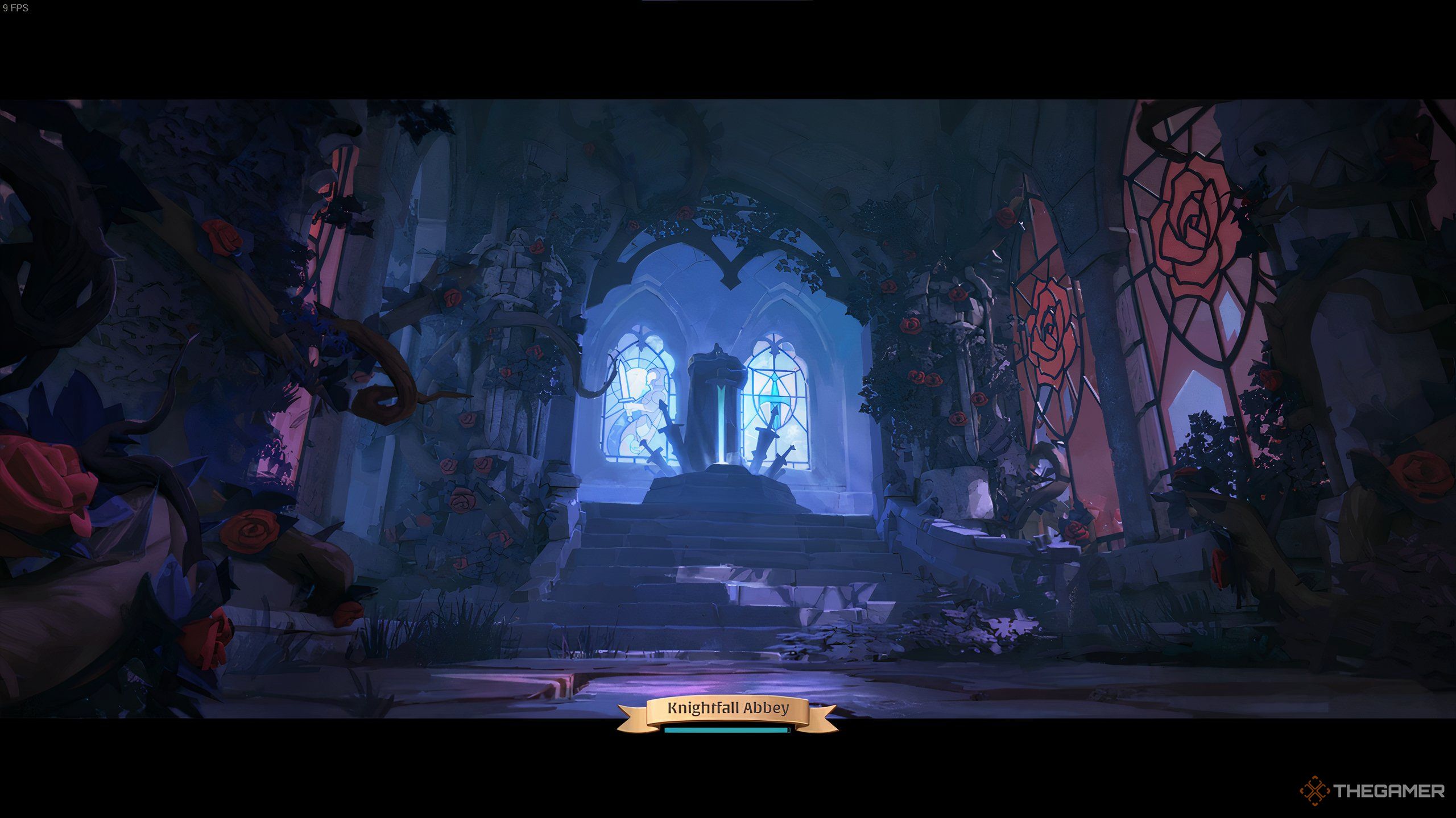 The Knightfall Abbey loading screen in Albion Online.