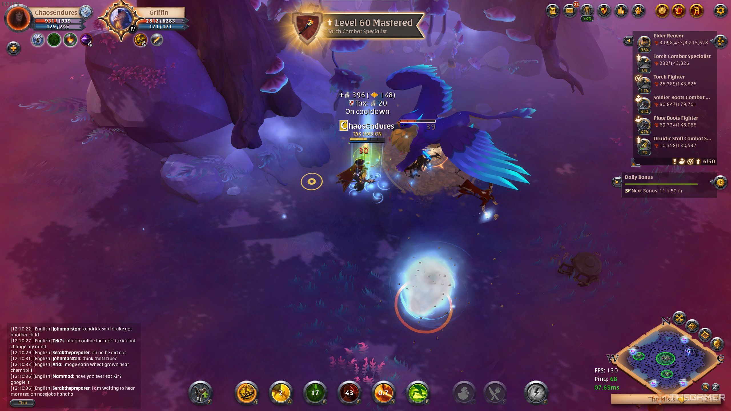 The mythical Griffin found only in the Mists, fighting a player in Albion Online.