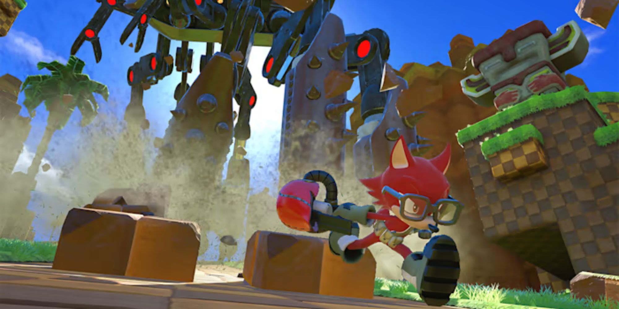 The Avatar runs from a giant machine in Sonic Forces.