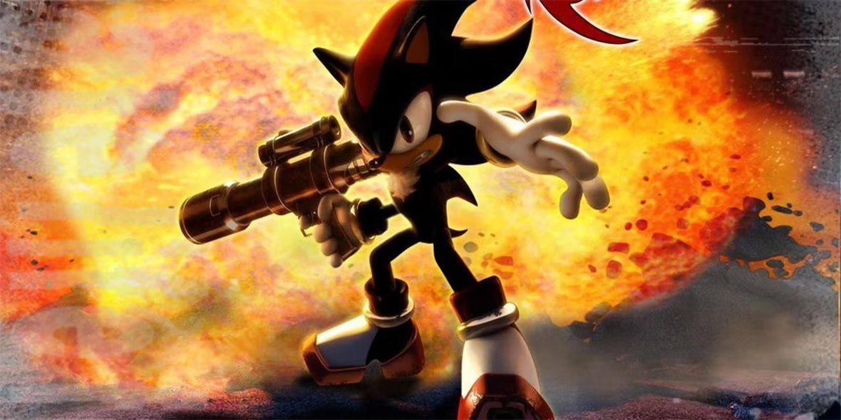 Shadow The Hedgehog holding a gun in the box art for the titular Gamecube game.