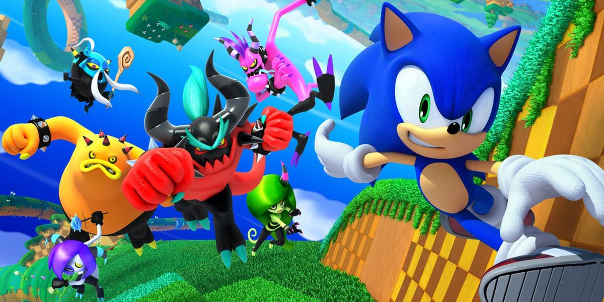 Sonic running away from the Deadly Six in promo art for Sonic Lost World.