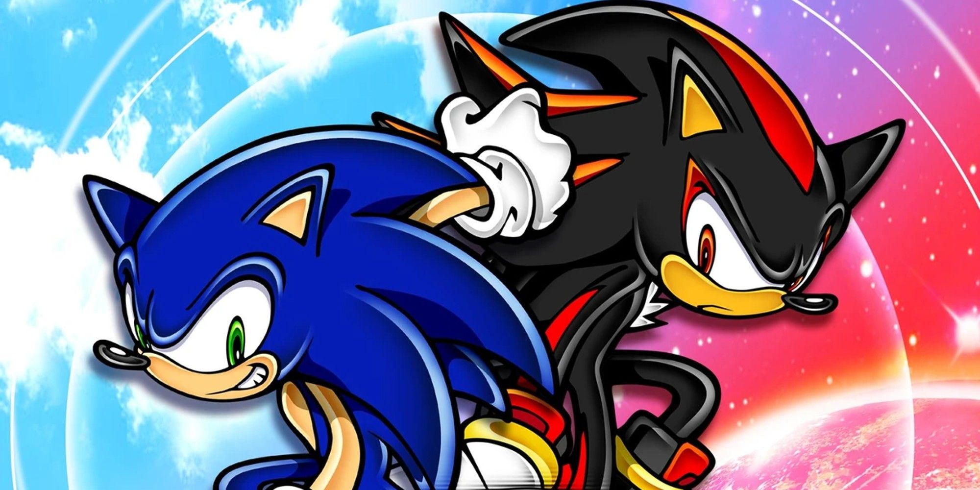 Sonic Adventure 2 title art, featuring Sonic and Shadow.