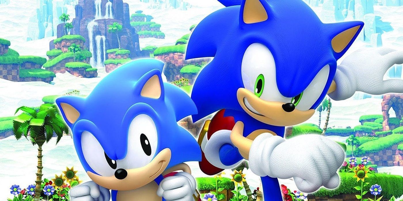 3D Sonic to the right of 2D Sonic in promo art for Sonic Generations.