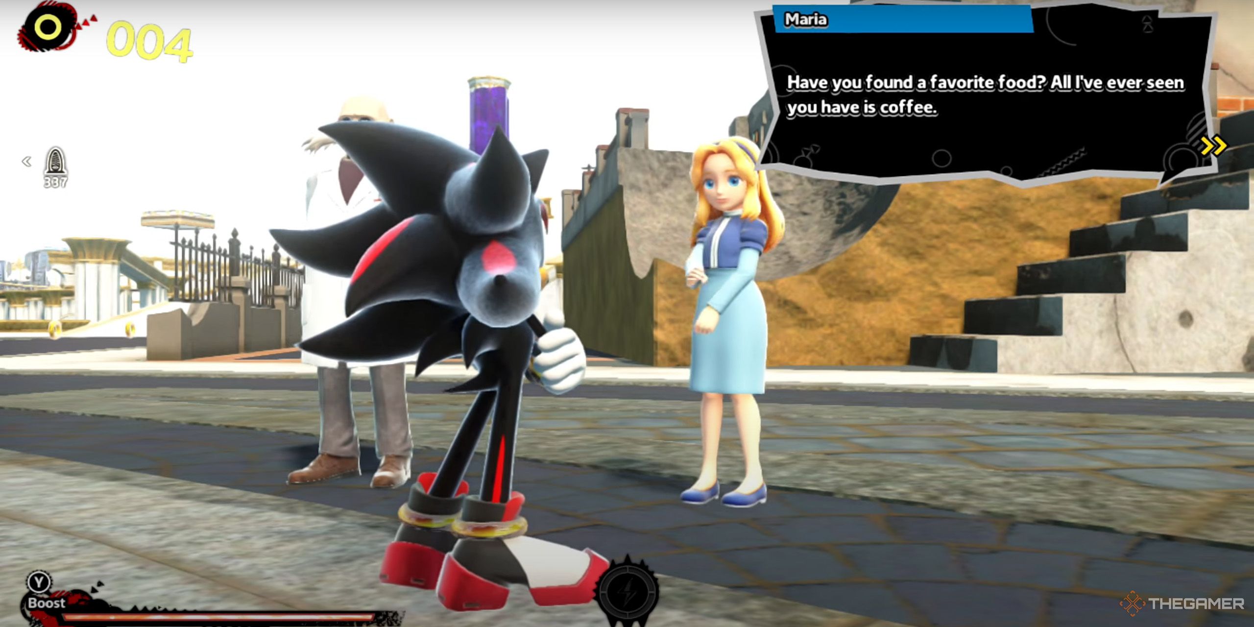 Maria asking Shadow what kind of food he likes from Sonic X Shadow Generations.