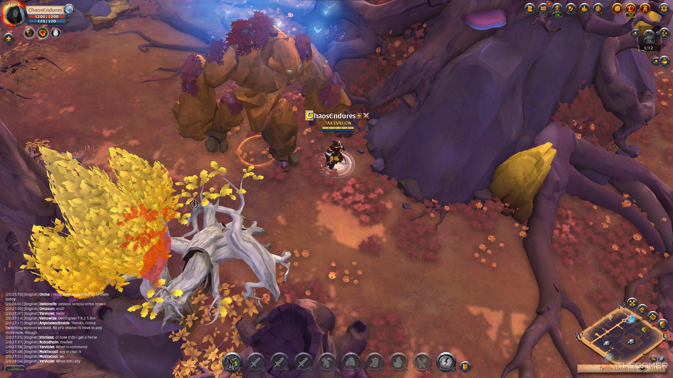 A T7 Old wood mob, next to a T6.2 Aspect of stone in the Roads of Avalon, in Albion Online.