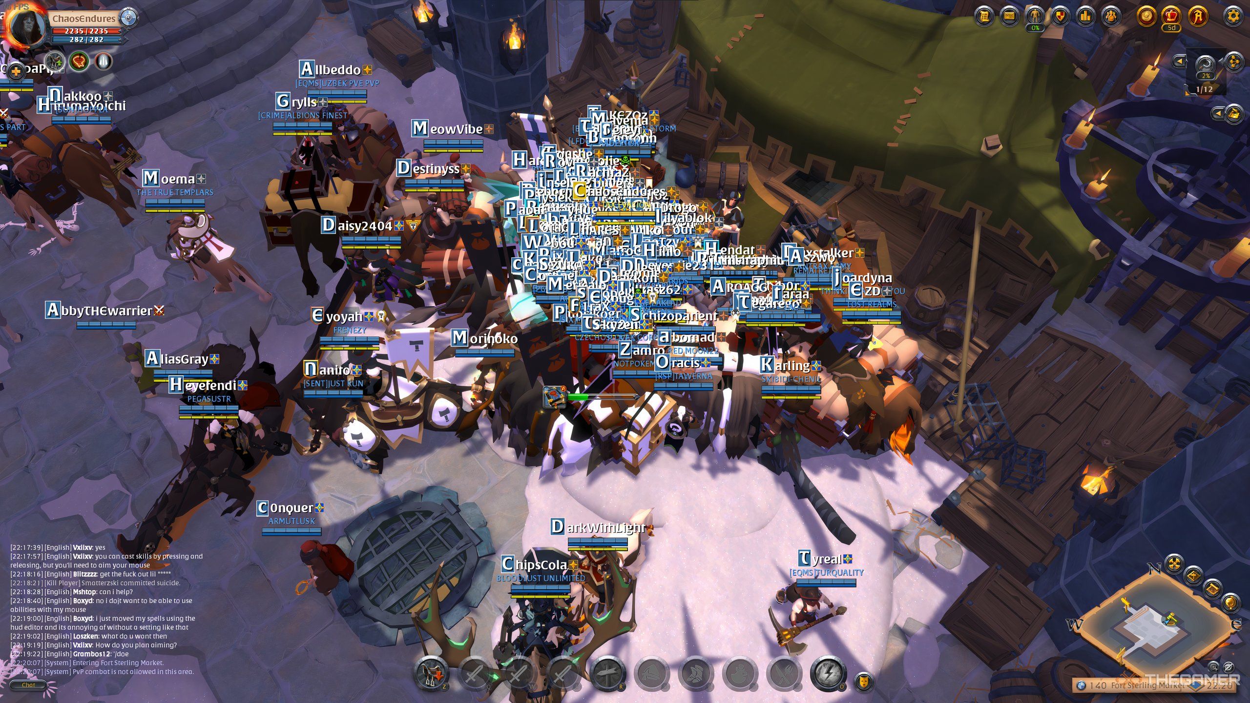 Dozens of players hurdled up at the Market in Fort Sterling, in Albion Online.