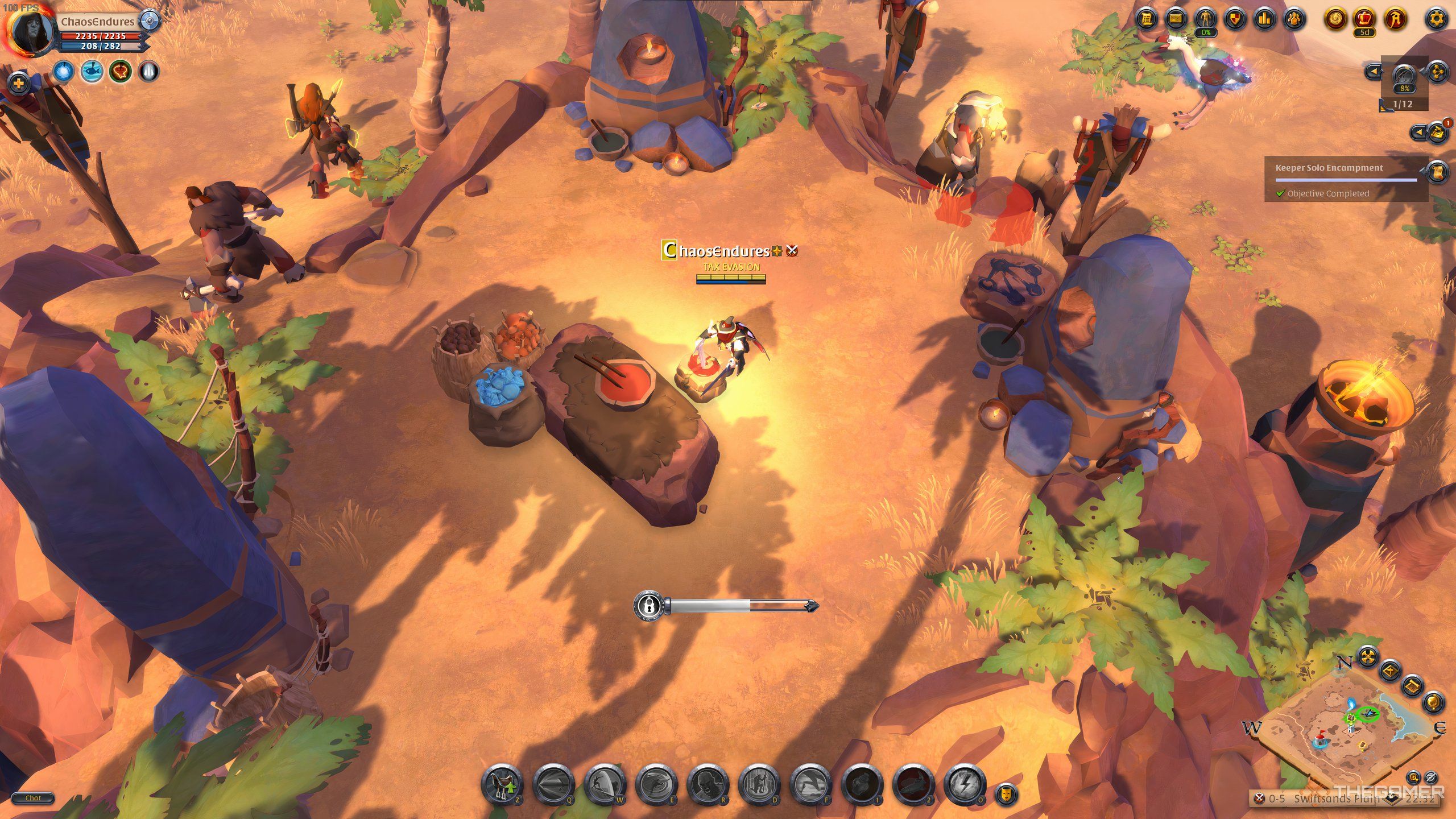 A cleared Dynamic Encampment in the Outlands, with an Uncommon Coffer as reward, in Albion Online.