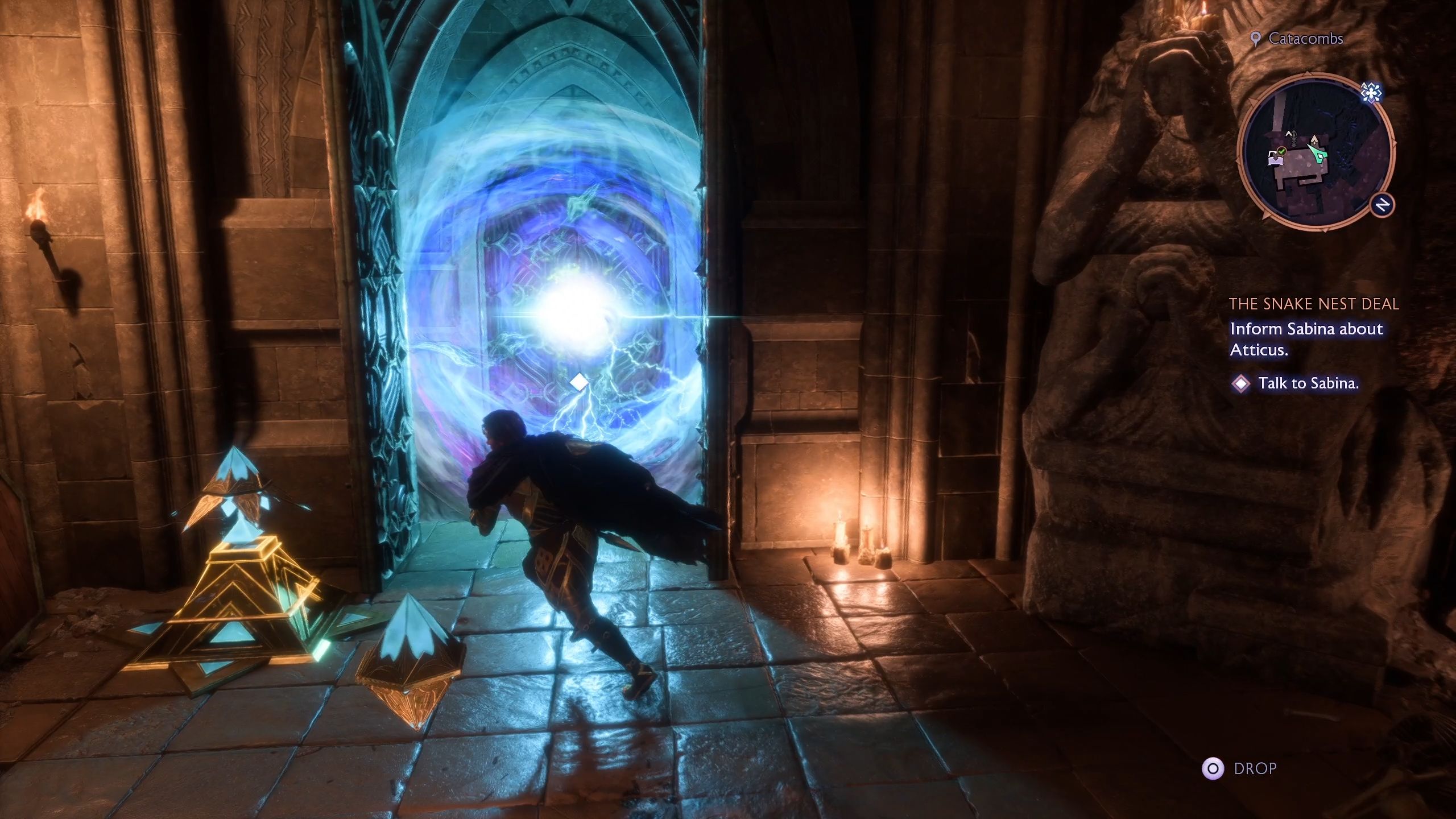 Player runnig toward the portal with a keystone following it - Dragon Age The Veilguard