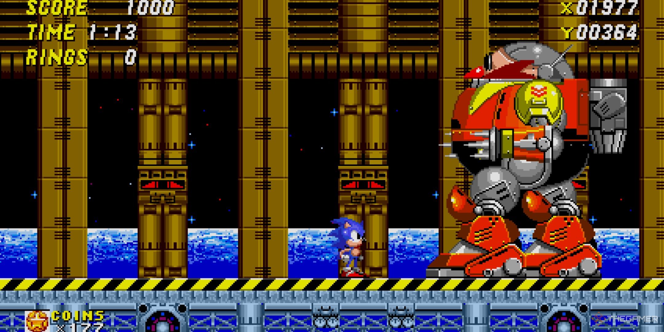 Fighting the Death Egg Robot in Sonic the Hedgehog 2.