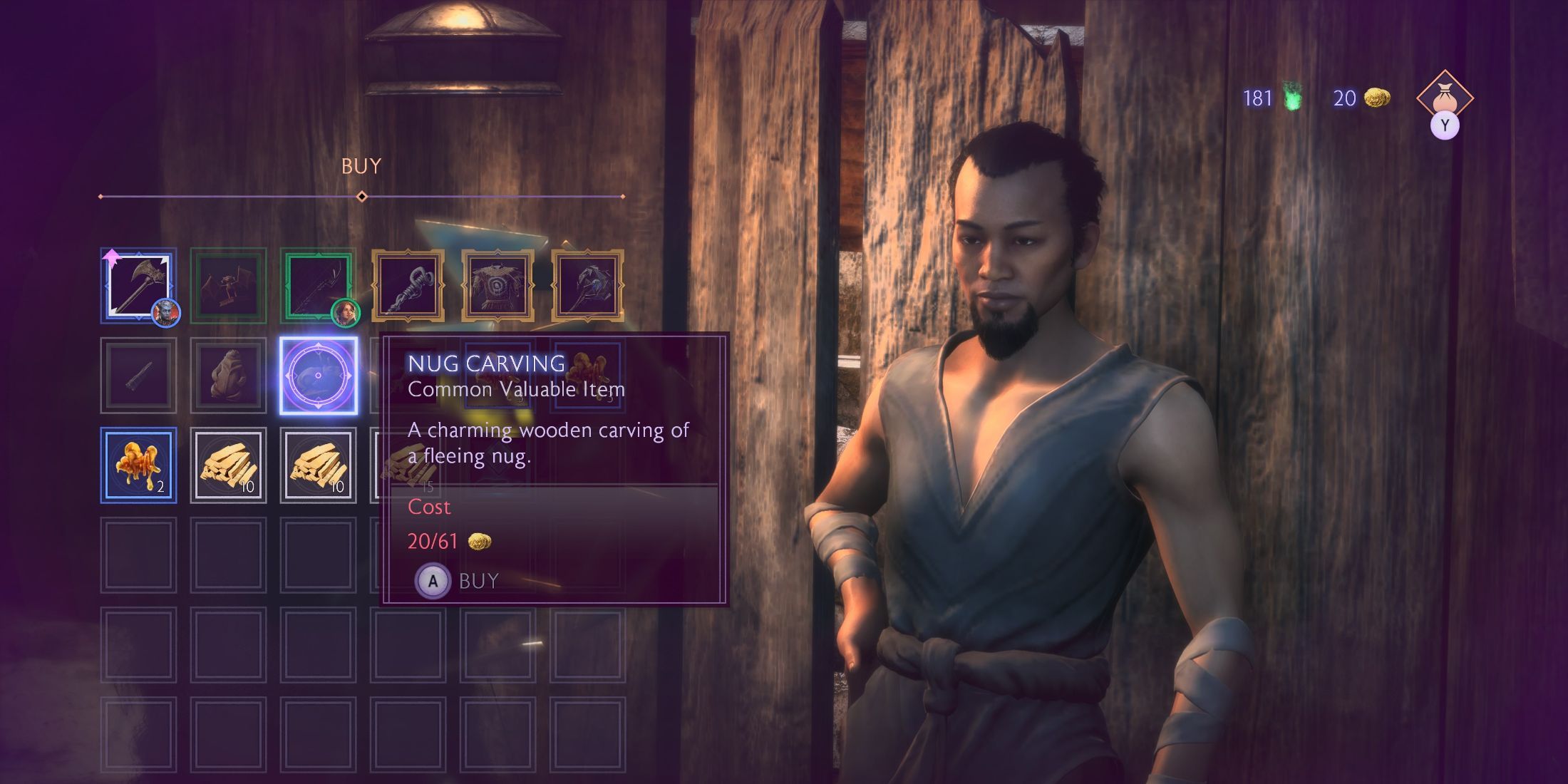 An image of a merchant selling a Nug Carving in Dragon Age: The Veilguard