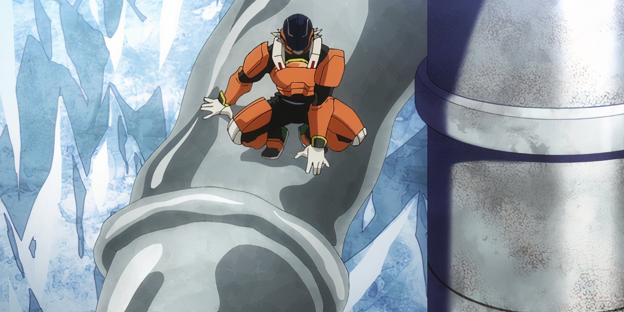 Juzo Honenuki uses his softening quirk on a metal pipe. 