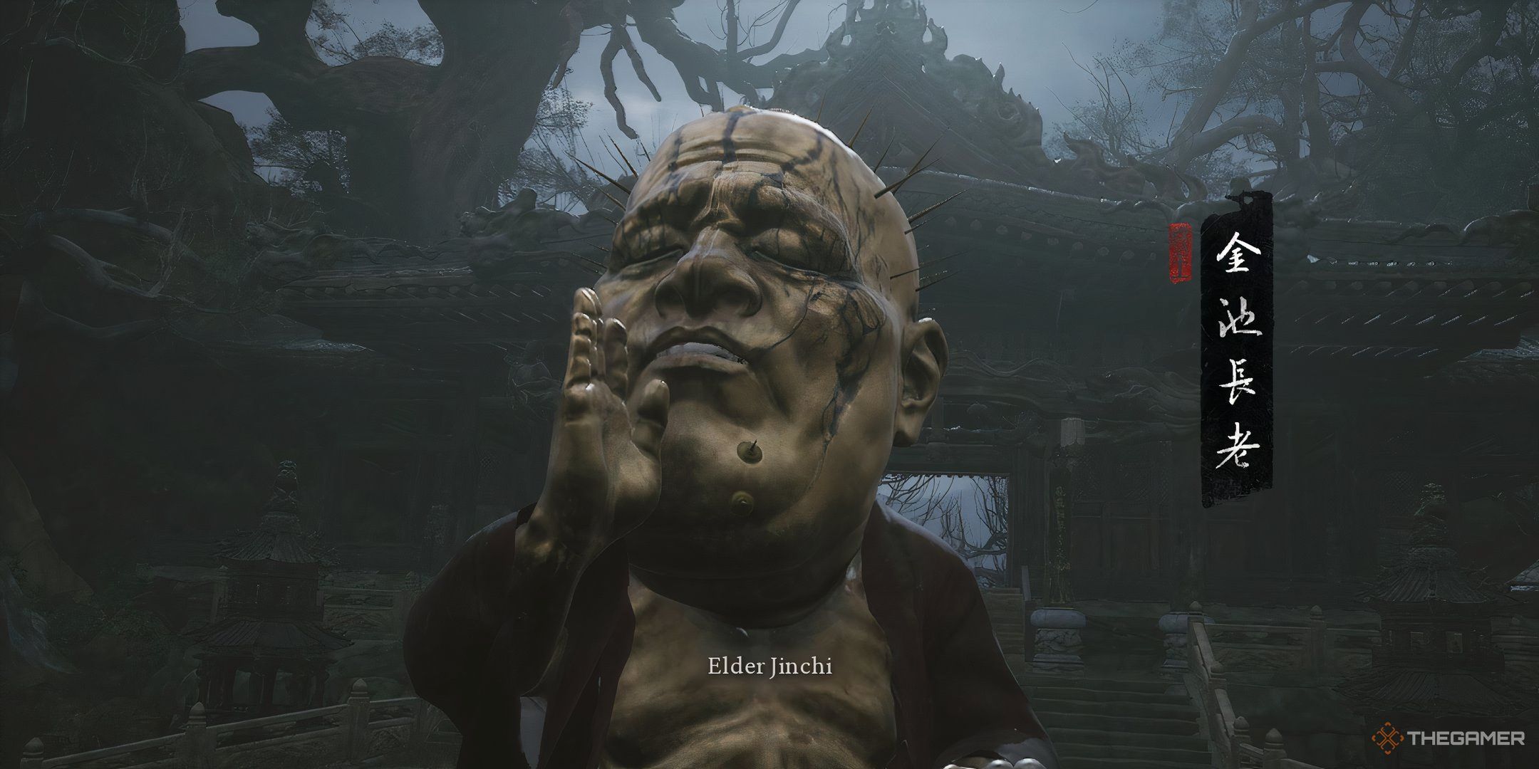 The image shows Elder Jinchi, during his boss intro.