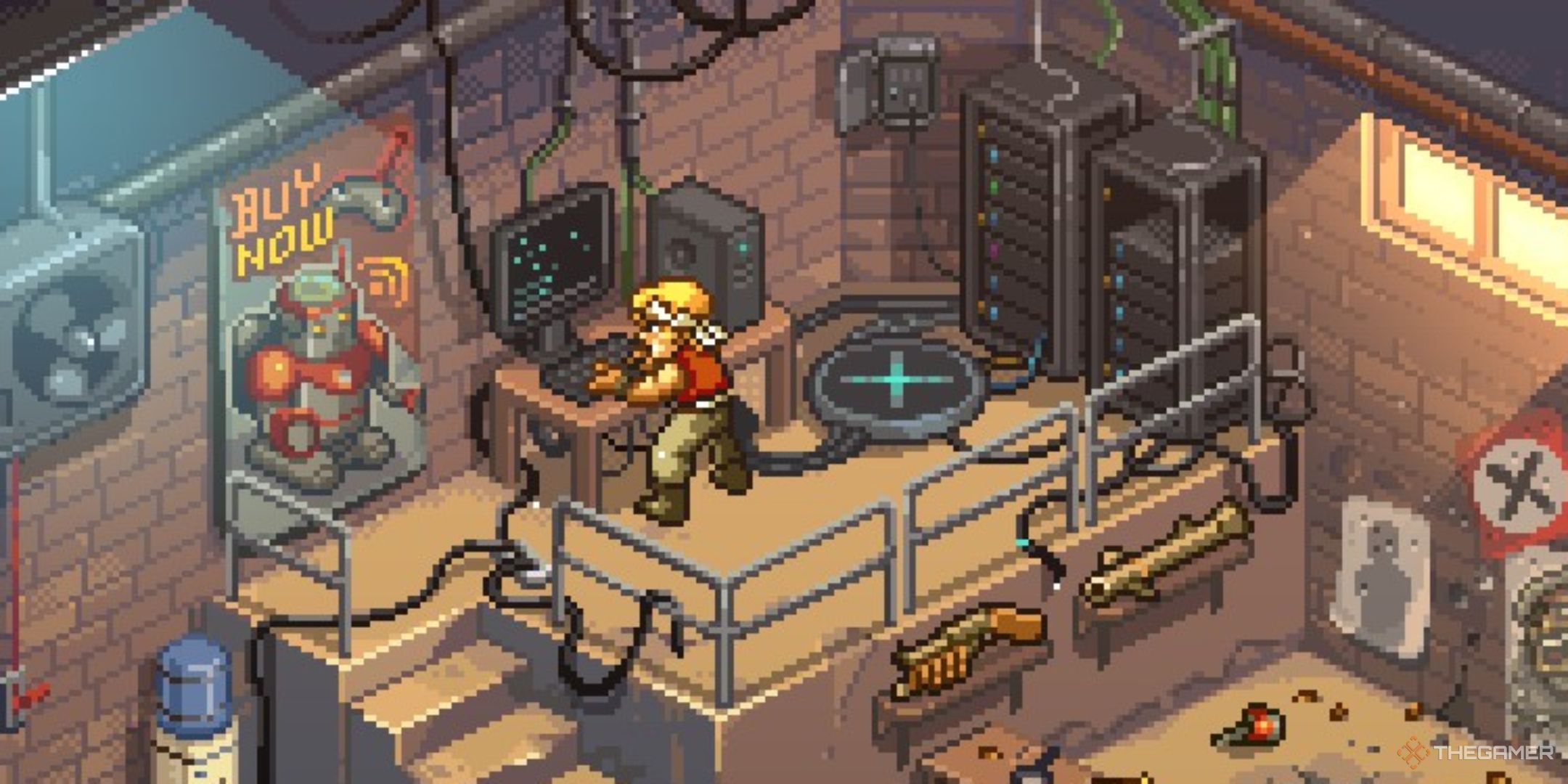 Marco at his workstation in the base in Metal Slug Tactics.