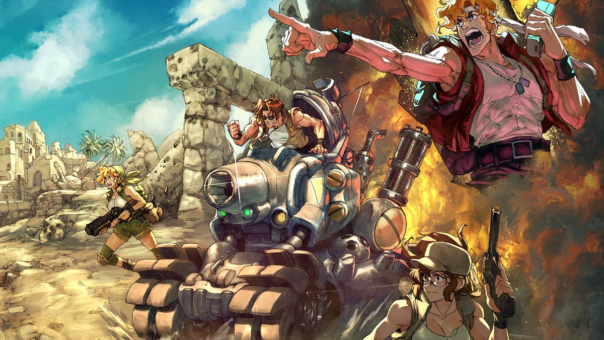 Metal Slug Tactics artwork showing the whole crew in action