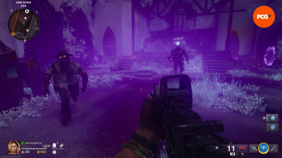 A Mangler elite zombie and a normal zombie approach the player in the final battle of the Black Ops 6 Zombies Liberty Falls main quest. 