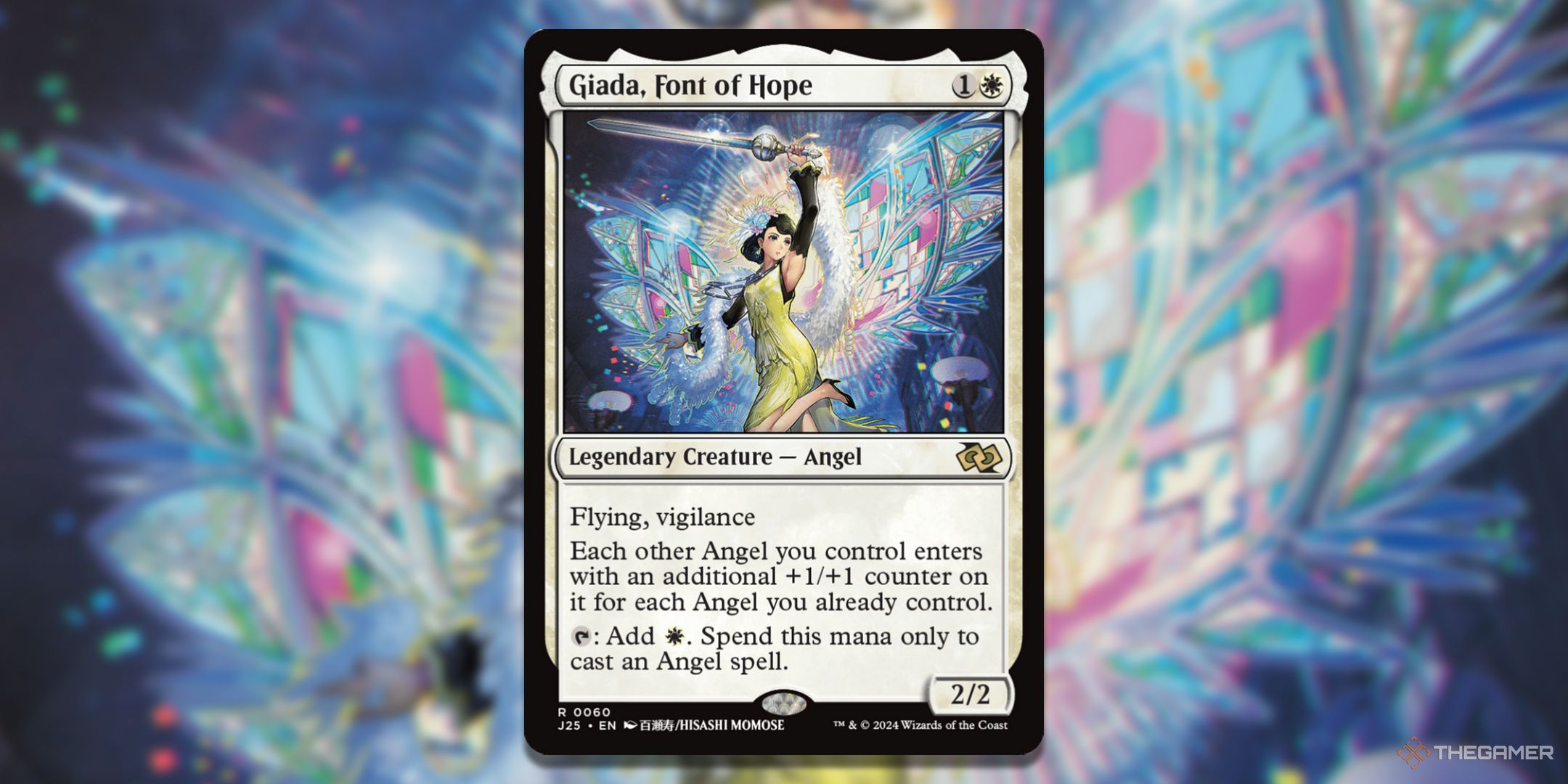 MTG Giada, Font of Hope Anime Art card with the art in the background.