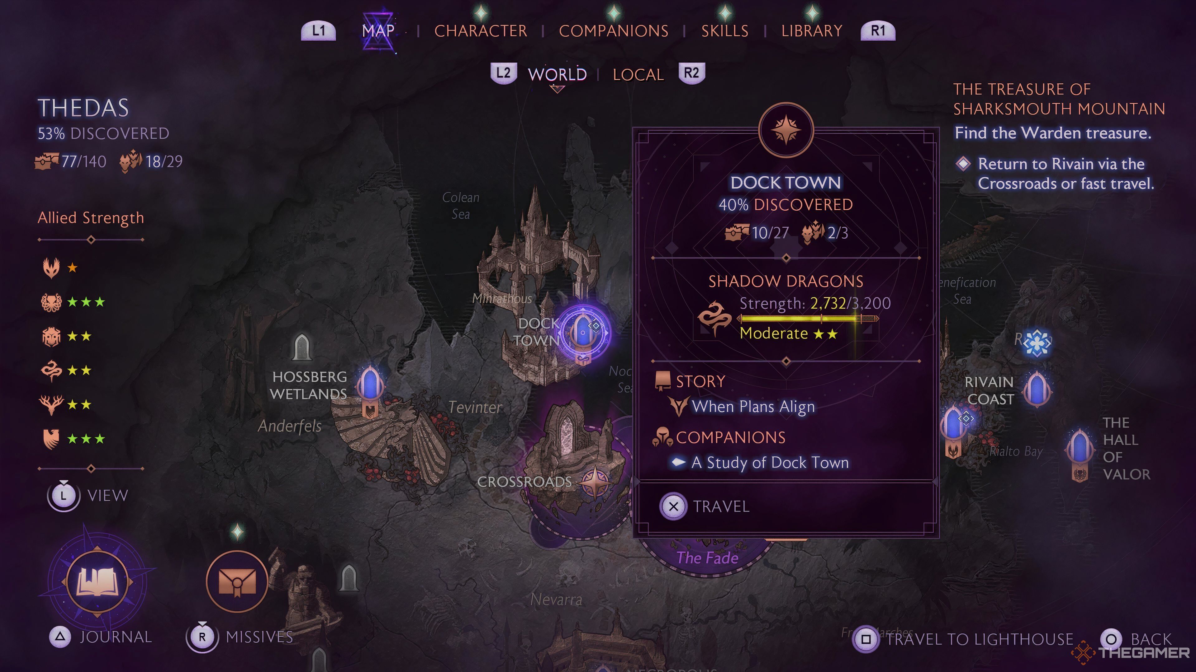 The map in Dragon Age: The Veilguard showing completion percentage.