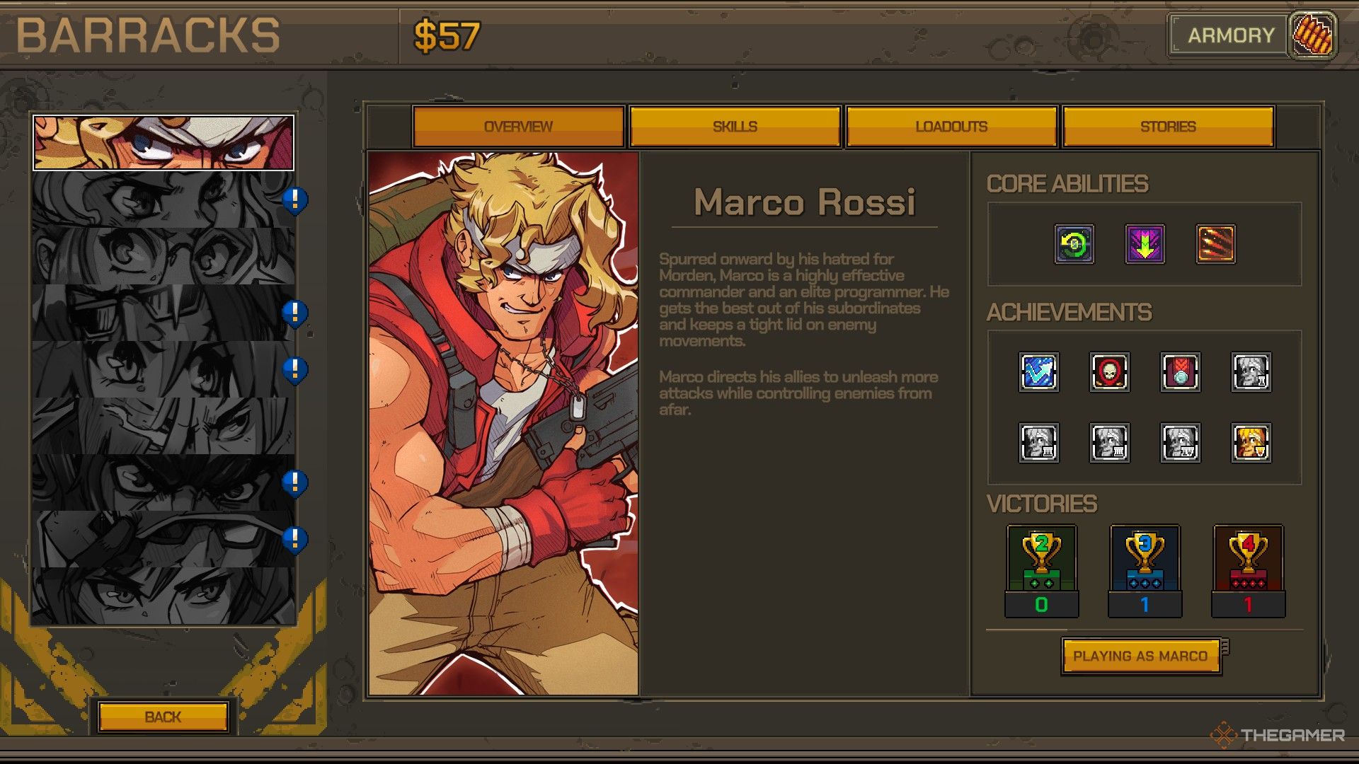 marco's character page in metal slug tactics.