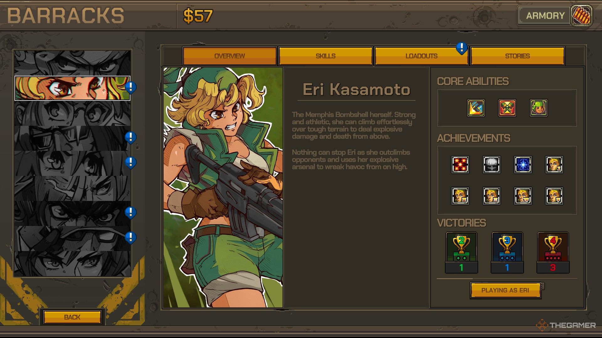 eri's character overview page in metal slug tactics.