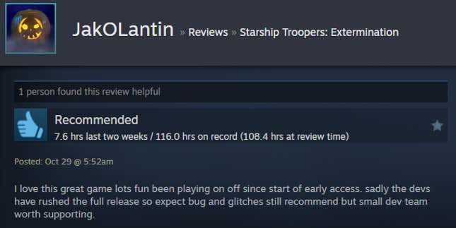 Image for article titled Starship Troopers: Extermination, As Told By Steam Reviews