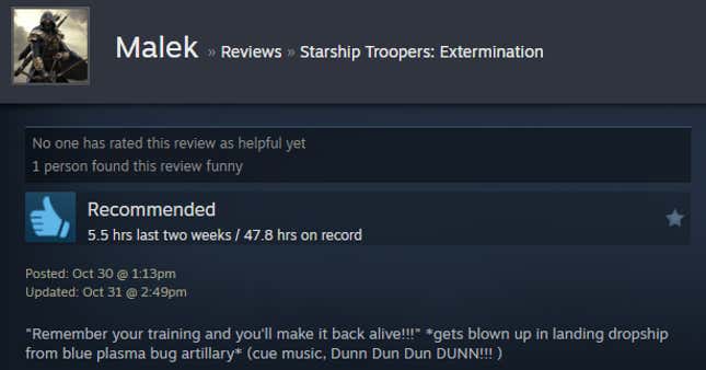 Image for article titled Starship Troopers: Extermination, As Told By Steam Reviews