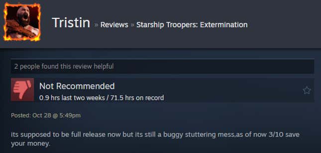 Image for article titled Starship Troopers: Extermination, As Told By Steam Reviews