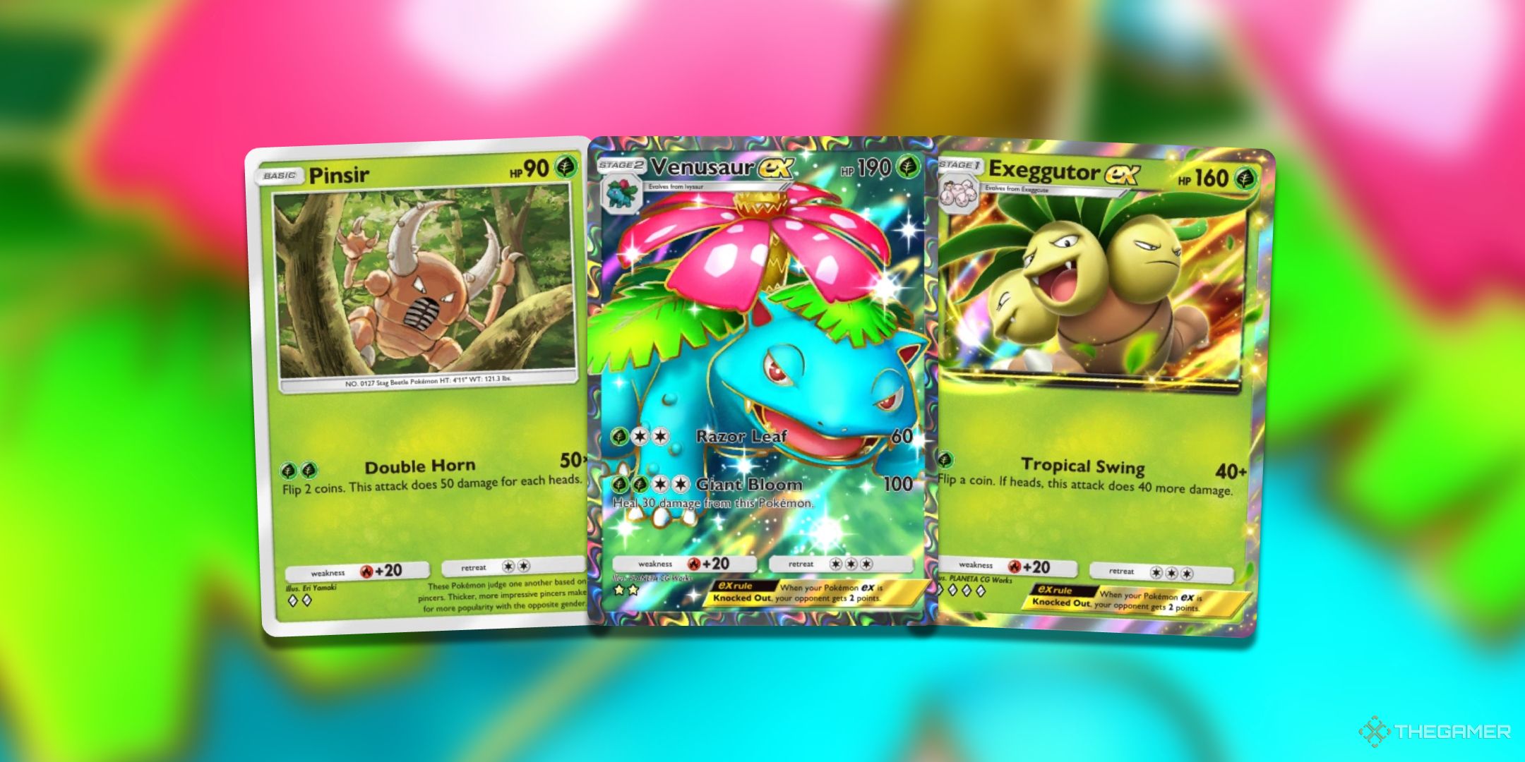 A collage of Grass Pokemon TCG Pocket Card Art.