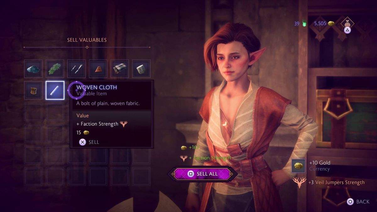 Dragon Age The Veilguard valuables being sold to veil jumpers for gold and strength