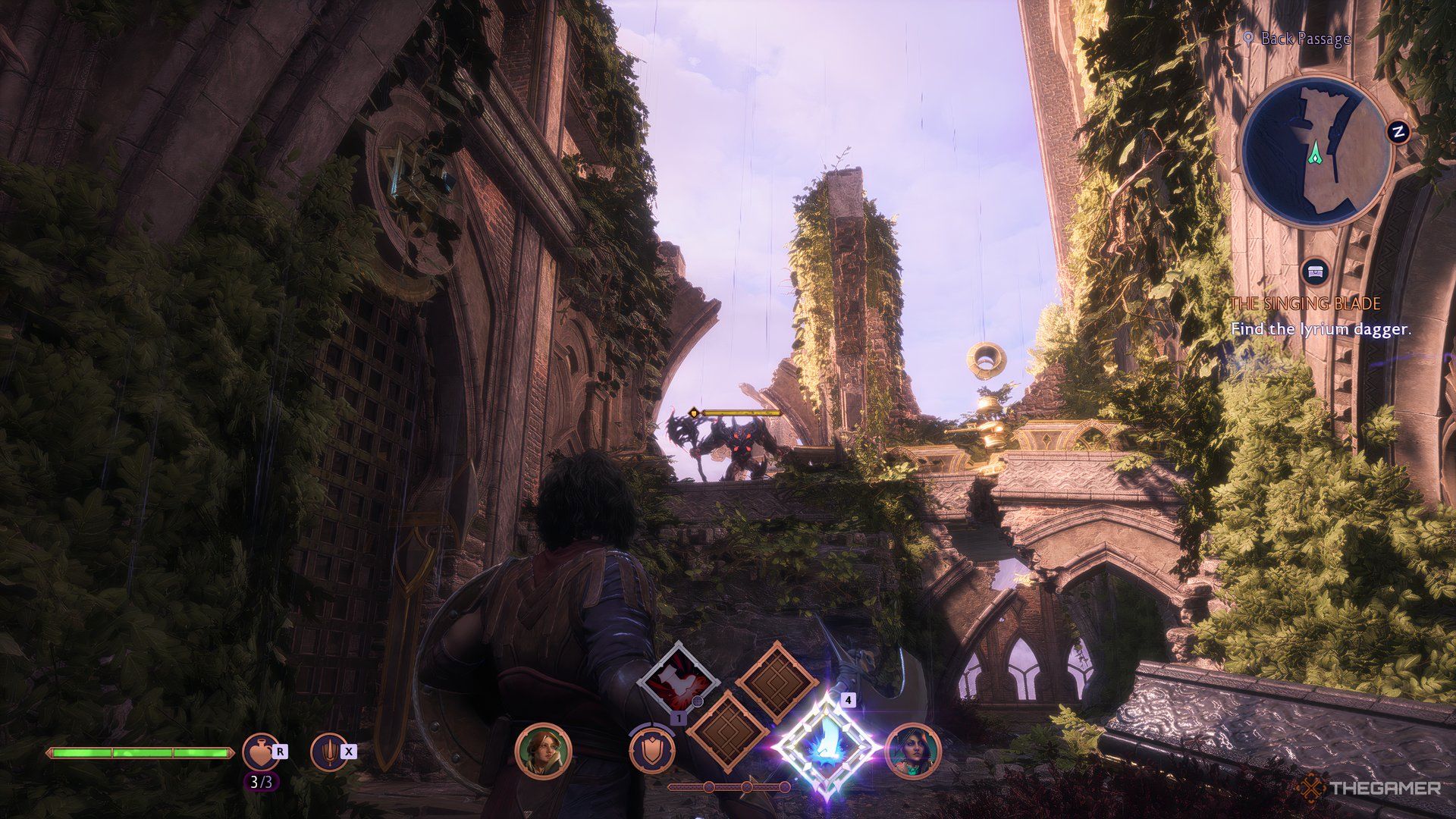 Rook staring at a large Darkspawn enemy in the distance in Dragon Age: The Veilguard.