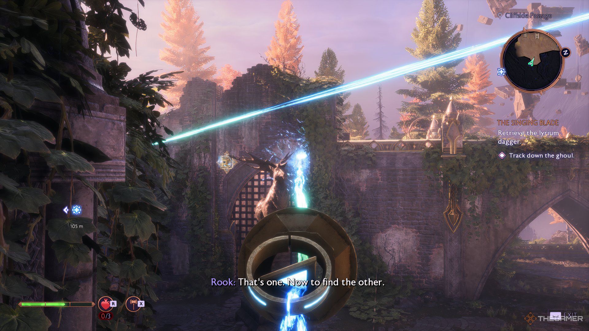 Rook aiming the first Beam Generator at the energy node on the gate in Dragon Age: The Veilguard.