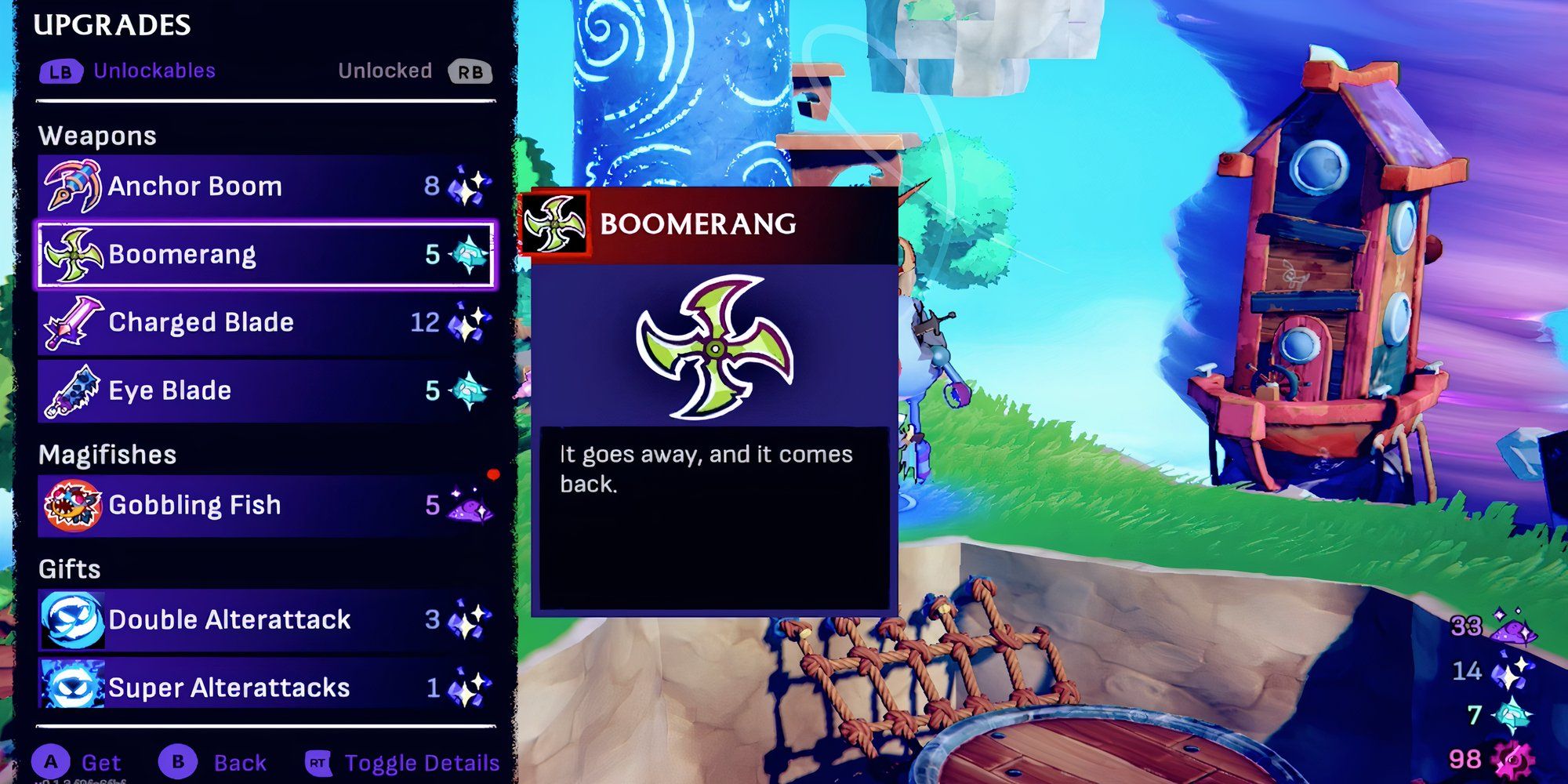 Boomerang weapon in Windblown