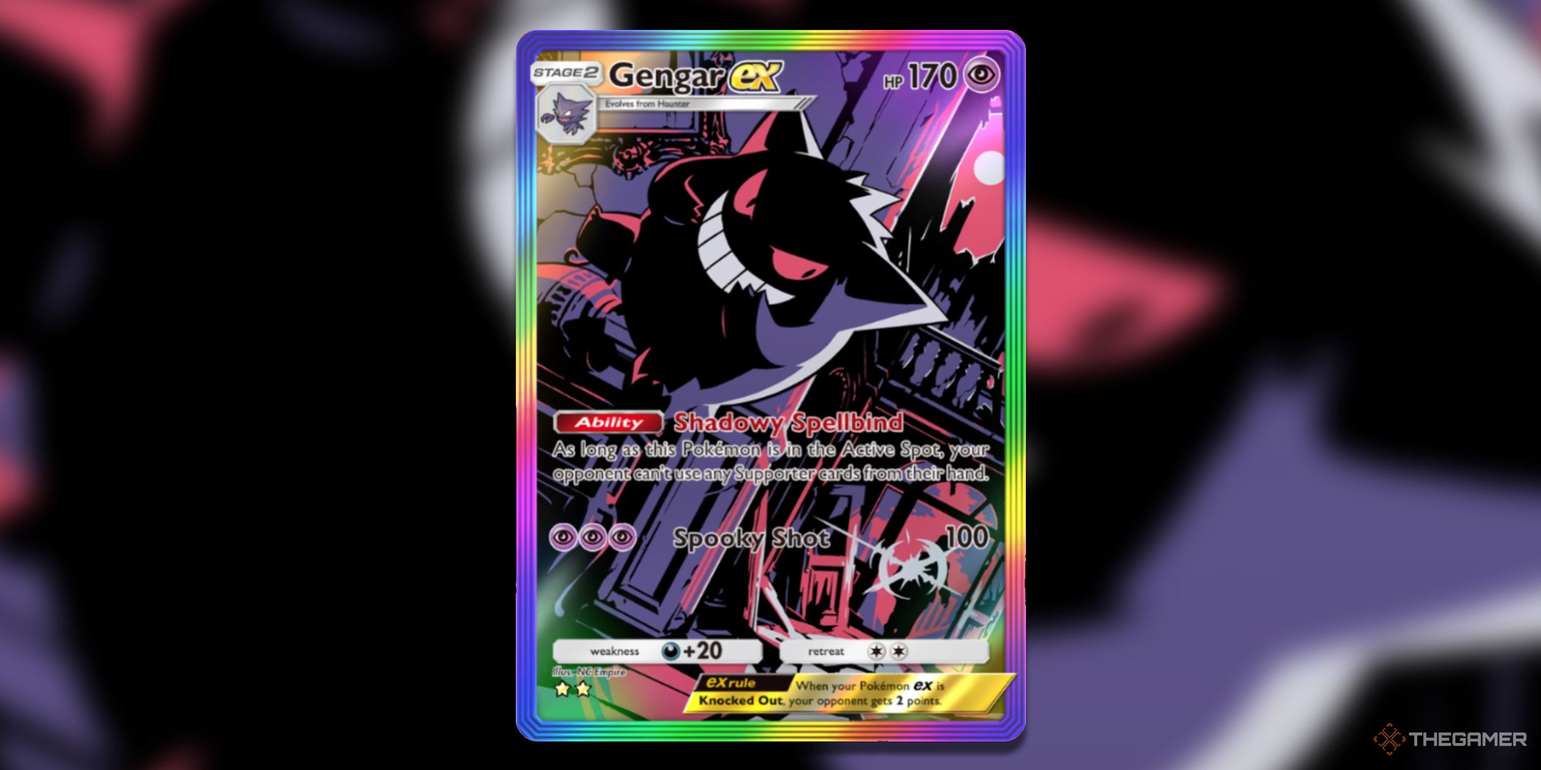 Rainbow Bordered Gengar EX card art in Pokemon TCG Pocket.