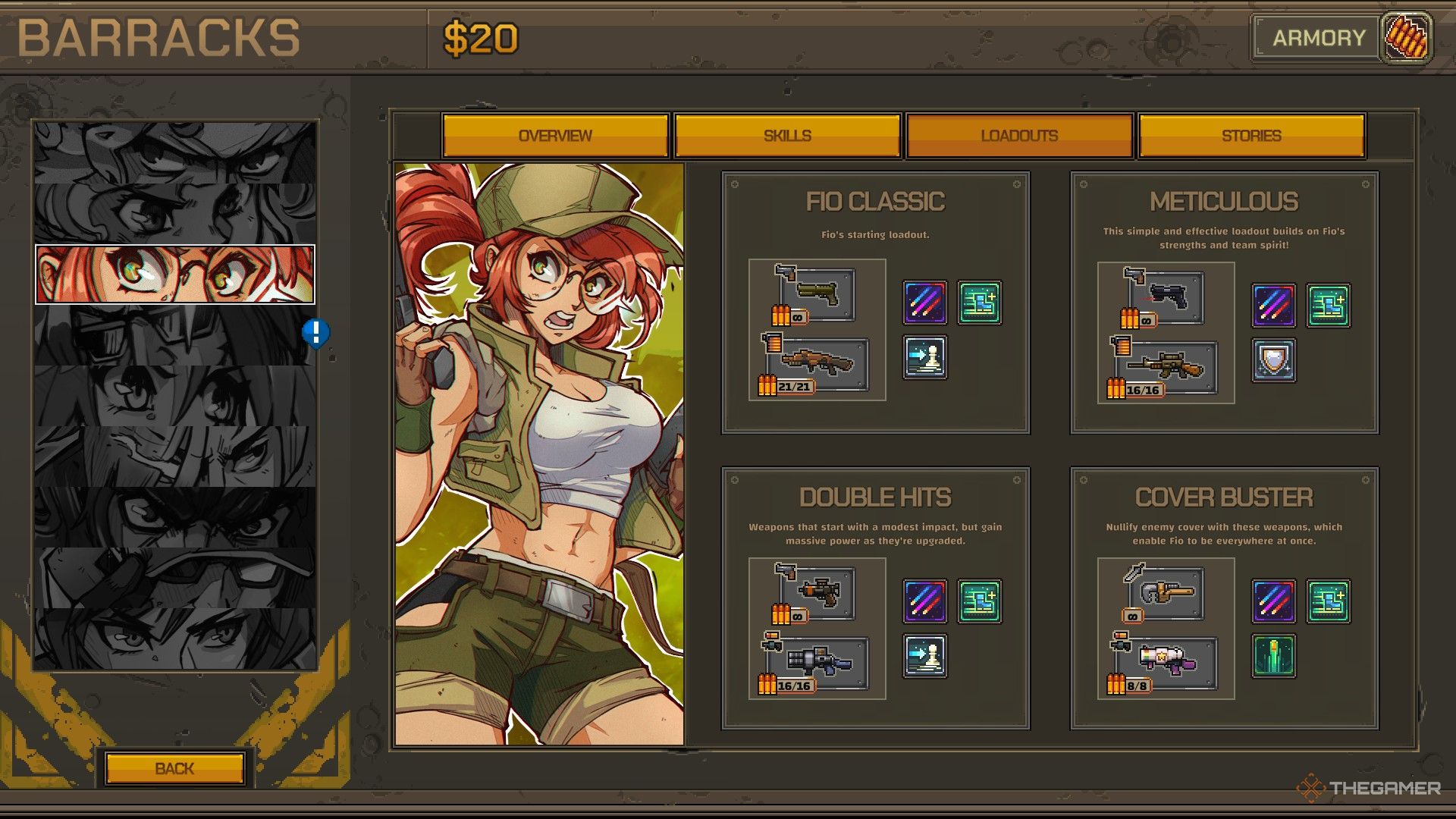 Fio's loadout screen in metal slug tactics.