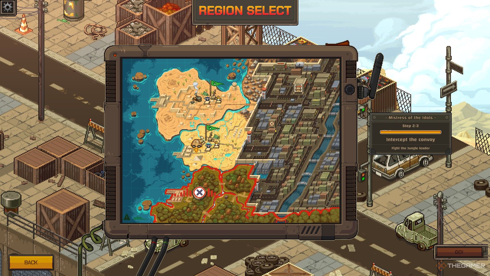 The region select screen, with the Jungle region showing a unique symbol.