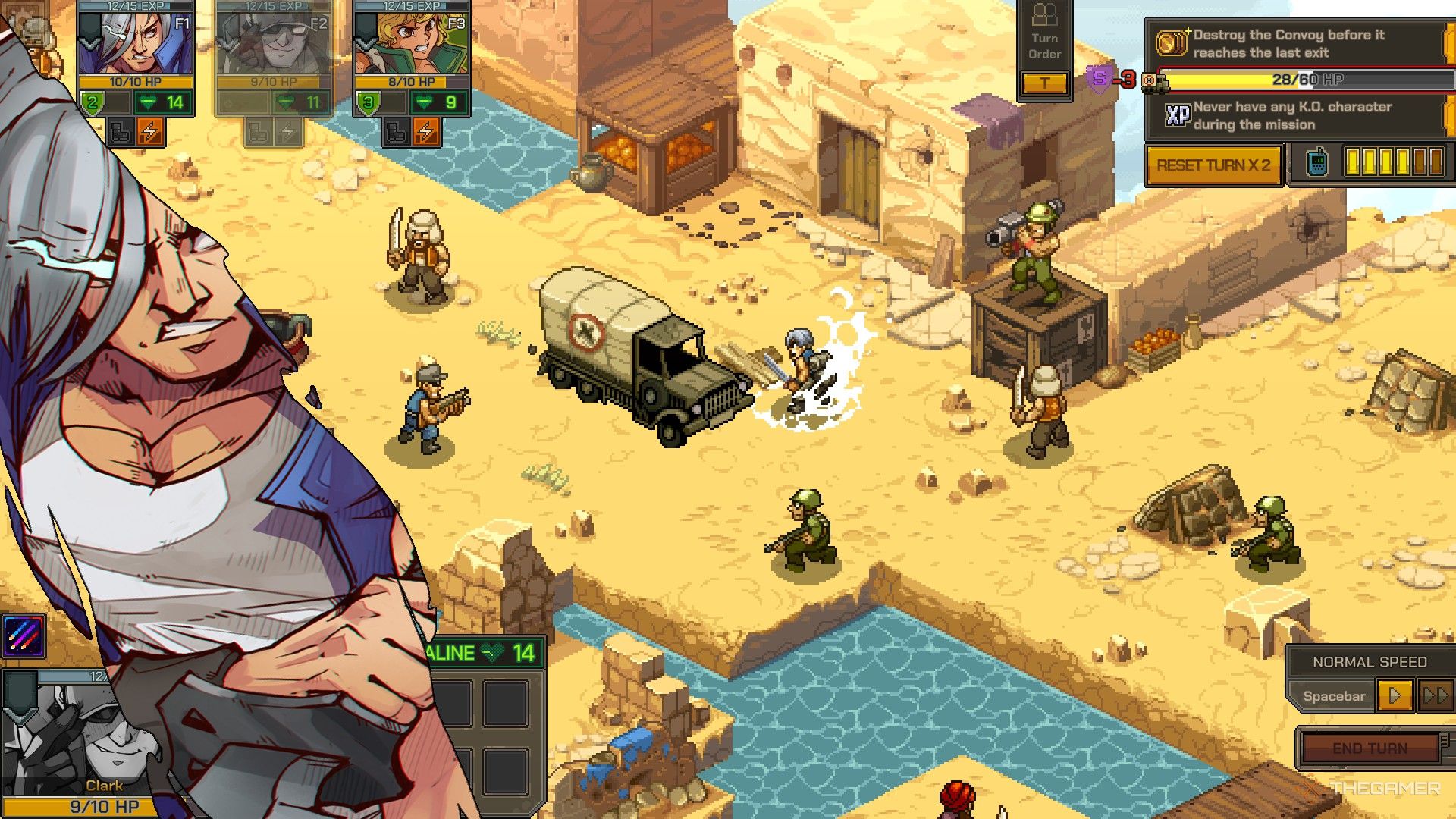 trevor participates in a sync attack against a rebel convoy in metal slug tactics.