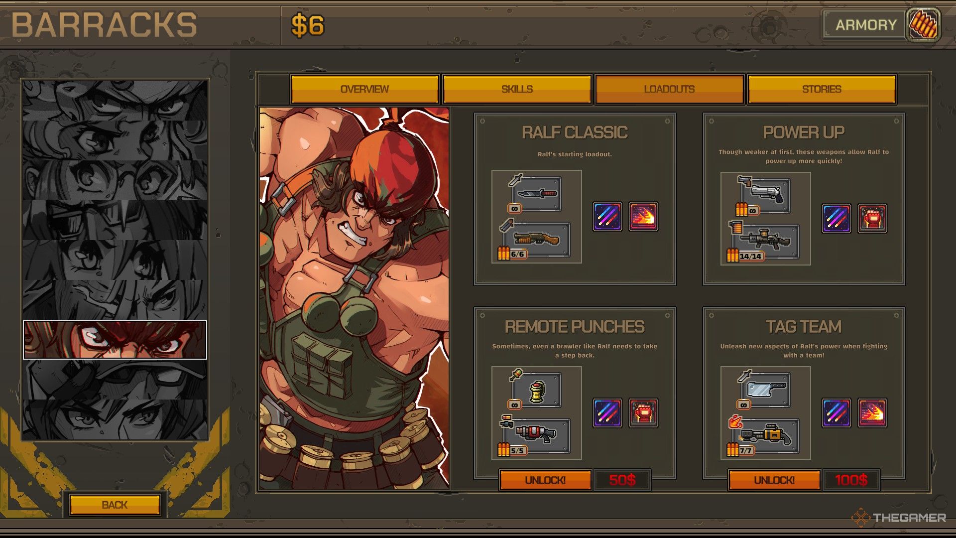 ralf's loadout screen in metal slug tactics.