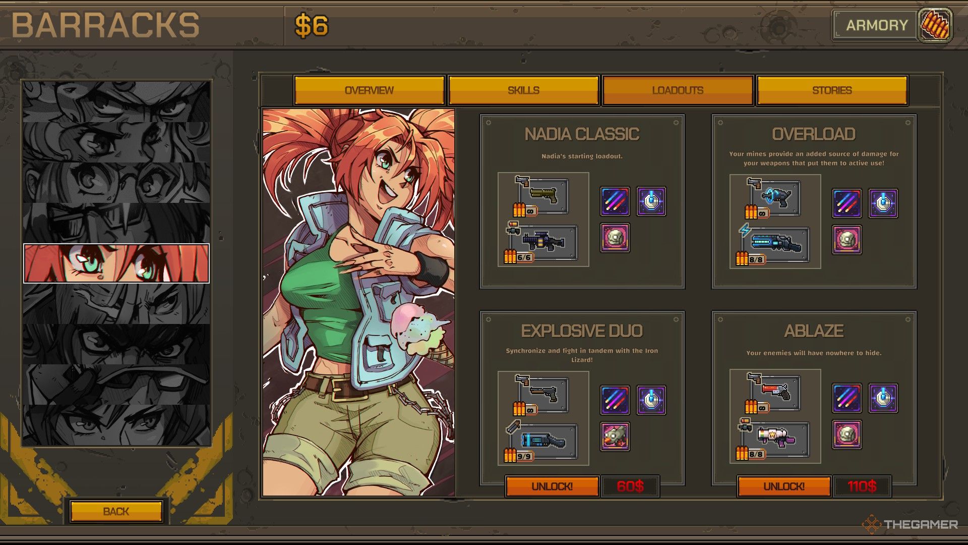 nadia's loadout screen in metal slug tactics.