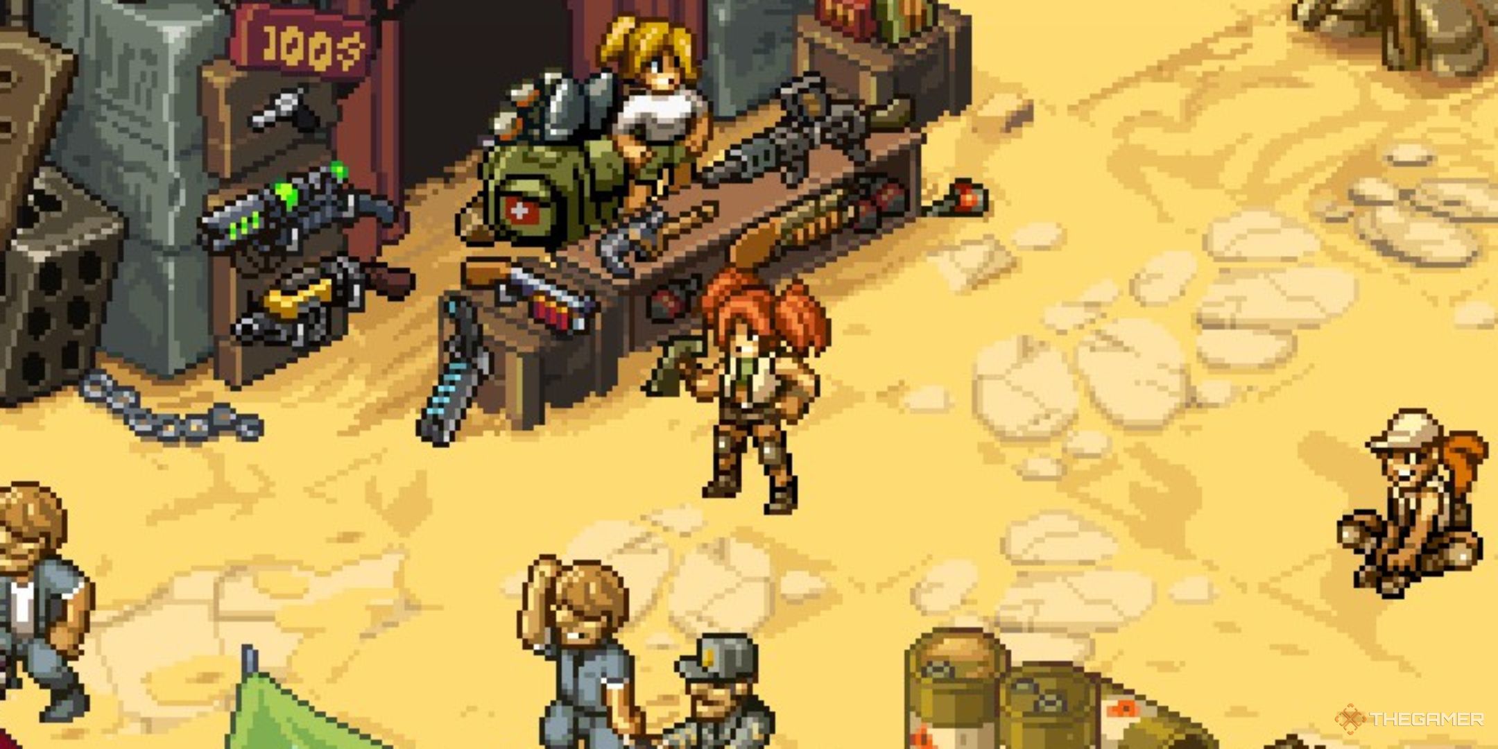 Nadia, Fio, and Rumi in the Herkhanet Tombs base in Metal Slug Tactics