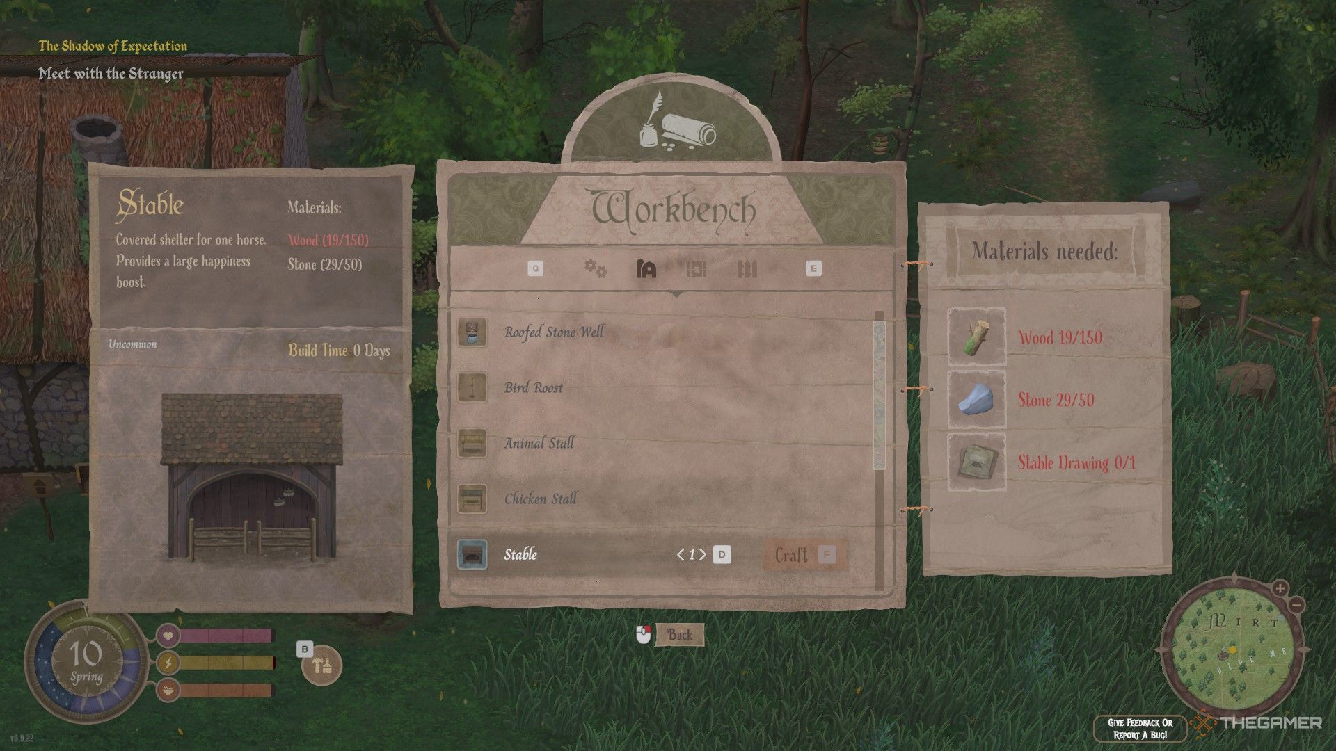 Workbench crafting menu in Mirthwood.