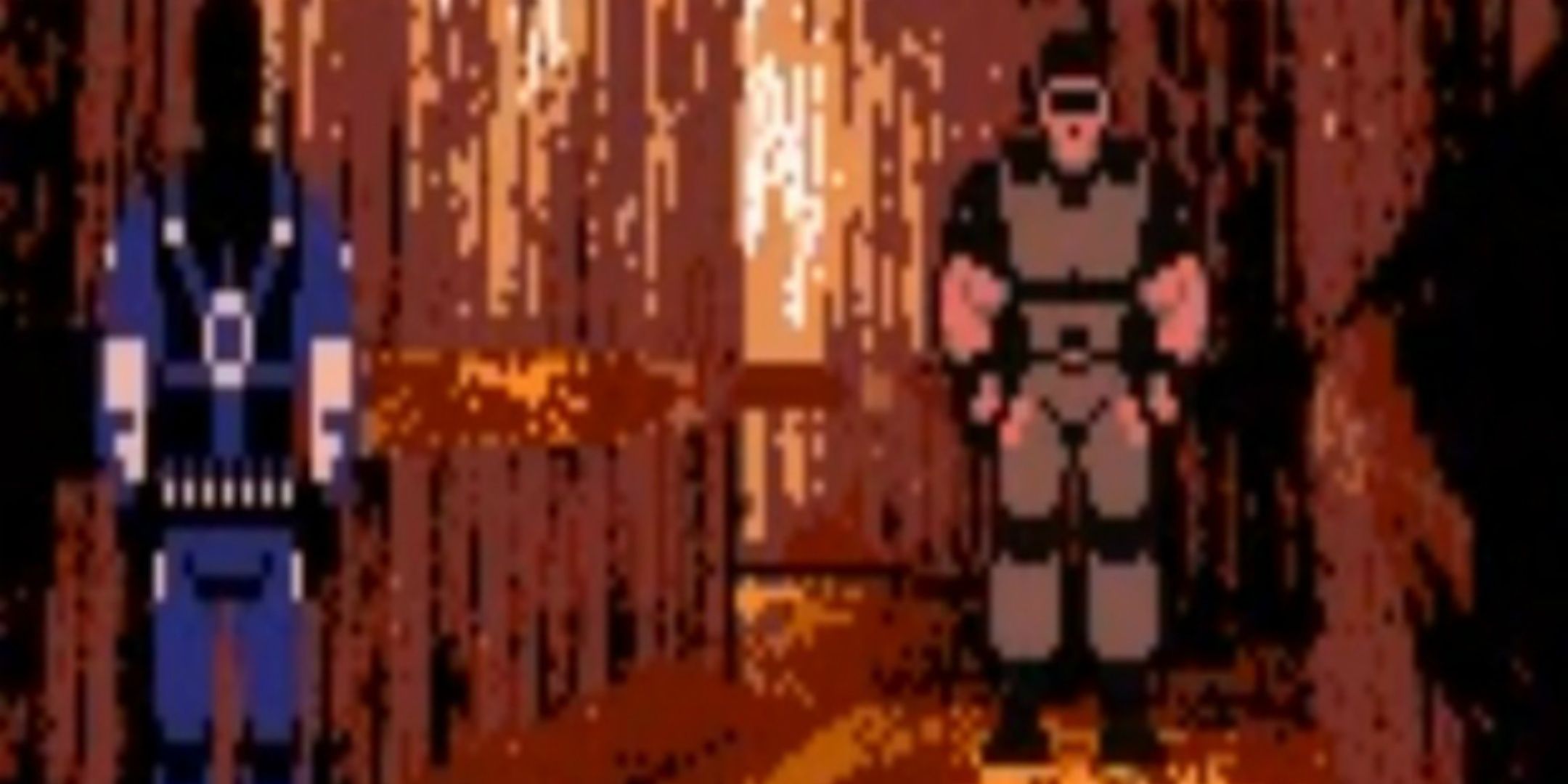 two characters facing each other in the game boy color version of resident evil.